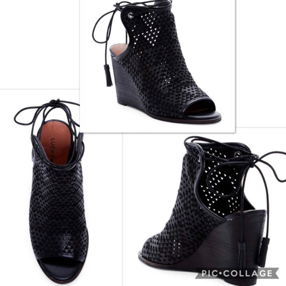 Lucky Brand RISKEE Black Laser Cut Wedge Tie 8.5